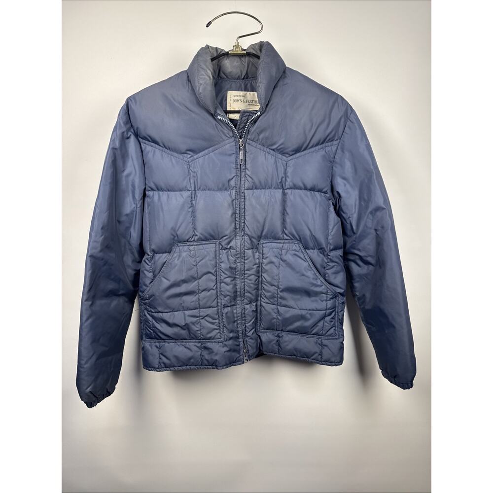 Vintage Sears Roper Western Down Blue Puffer Coat Men's Sz Small 34-36